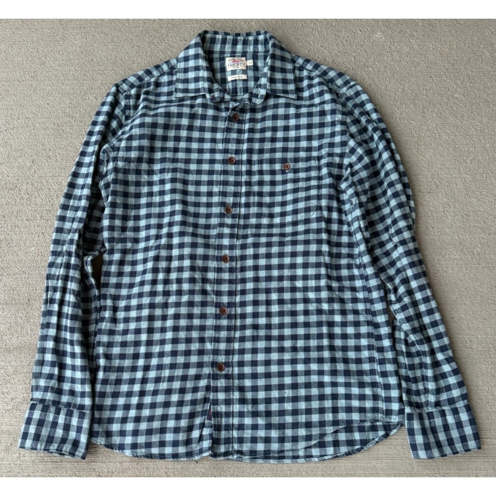 Faherty Mens Button Up Shirt Blue Gingham Check Cotton Long Sleeve Size Small